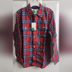 NWT Boy Mini Boden plaid button-down long-sleeve flannel shirt Size 8-9Y